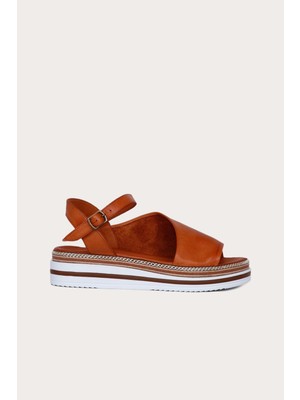 Bueno Shoes Taba Deri Kadın Düz Sandalet