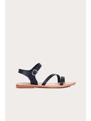 Bueno Shoes Siyah Deri Kadın Düz Sandalet