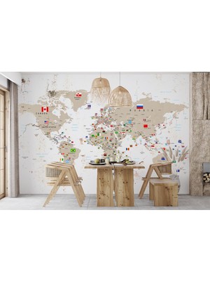 Özel Duvarlar Ülke Bayraklı Siyasi Dünya Haritası Duvar Kağıdı