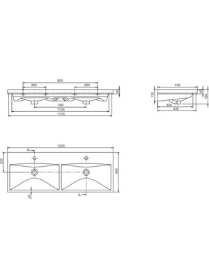 Turkuaz Seramik Cerastyle Elite 120 cm Etajerli Lavabo