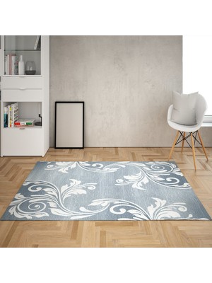 Bona Fortuna Osmanlı Motif Şal Desenli Dijital Baskı Yıkanabilir Kaymaz Taban Modern Salon Halısı ve Yolluk (Gri)