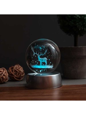 By-Lamp 3D Geyik Işıklı Kristal Hediye Topu