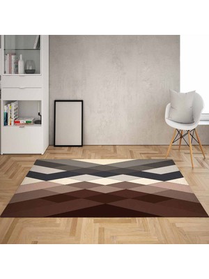 Bona Fortuna Geometrik Karo Desenli Dijital Baskı Yıkanabilir Kaymaz Taban Modern Salon Halısı ve Yolluk