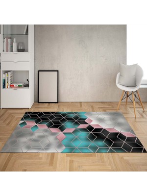 Bona Fortuna Balpeteği Desenli Dijital Baskı Yıkanabilir Kaymaz Taban Modern Salon Halısı ve Yolluk (Pembe2)