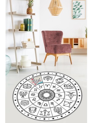 Bona Fortuna Burçlar Astroloji Harita Dijital Baskı Yıkanabilir Kaymaz Taban Yuvarlak Salon ve Hol Halısı