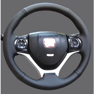 M&R Otokilif Aksesuar Honda_cıvıc_fb7-Fd6-Fc5 Tüm Hondalar Için__araç_için_kırmızı_dikişli__çift_desenli_deri_araç__direksiyon_kılıfı