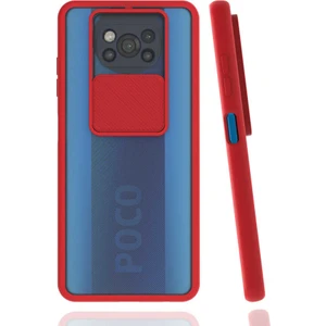 ZORE Xiaomi Poco X3 Kılıf  Lensi Sürgülü Kamera Koruyucu Kılıf Kırmızı