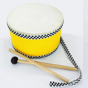 Ayas Eğitici Oyuncak Oyuncak Deri Oyuncak Askılı Çocuk Davulu 18 cm - Sarı