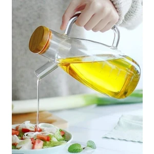 Borosilikat Camlı Bambu Kapaklı 1000 ml Yağlık Sirkelik