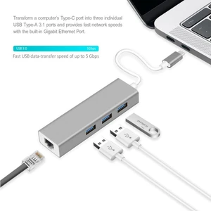 FC05-G Macbook Uyumlu Type-C™ USB3.1 to 3* USB 3.0 1000 Mbps Gigabit Ethernet RJ45 Çevirici Hub Adaptör