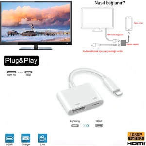 L8-HL Apple iPhone iPad Lightning to 4K 1080p HD HDMI Lightning PD Çevirici Hub Adaptör
