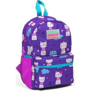 Coral High Anaokulu Çantası Çocuklar İçin 24x12x34 cm Mor Renkli Kedi Desenli