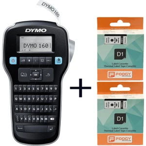 Dymo Lm 160 ve 2 Adet Foogy D1 Muadil Yedek Şerit 12 mm 7 mt Şeffaf  Siyah