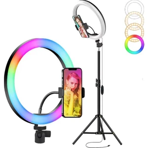 Ring Light LED Sürekli Işık Youtube Tiktok Canlı Yayın Light Kuaför Işığı 210cm Ayaklı Tripod- 10"