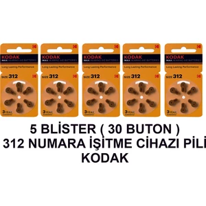 312 Numara 5 Paket Kodak Işitme Cihazı Pili