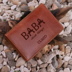 Baba Tasarımlı Mıknatıslı Küçük Boy Antik Deri Taba Kartlık/kartvizitlik