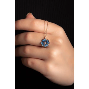 Zarif Silver Zirkon Taşlı Yonca Motifli Renkli Gümüş Altın Kaplama Kadın Gümüş Kolye 925 Ayar