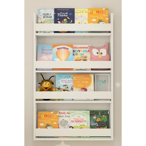 Montessori Mdf Çocuk Odası Eğitici Kitaplık 4 Raflı Beyaz Kitaplık 75X120