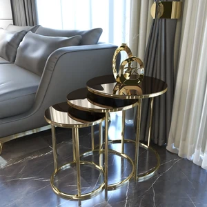 Nizzalife C Zigon Sehpa Gold Sehpa Takımı Bronz Ayna