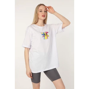 Marshmallow Baskılı Oversize Pamuklu T-Shirt AC-Y38374LNS