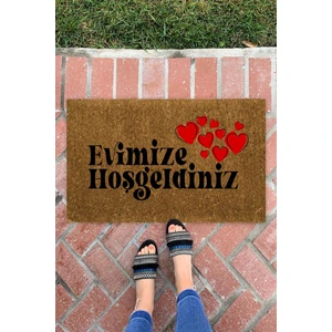 Buket Home Evimize Hoşgeldiniz Kalp Iç ve Dış Mekan Dekoratif Çok Amaçlı Kapı Önü Paspası
