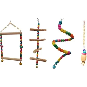 Muhabbet Kuşları  İçin Kuş Oyuncağı 4 Parça Oyuncak Seti