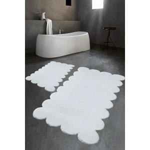 Balat Halı Lazer Kesim Beyaz Peluş Halı Banyo Paspası 2'li