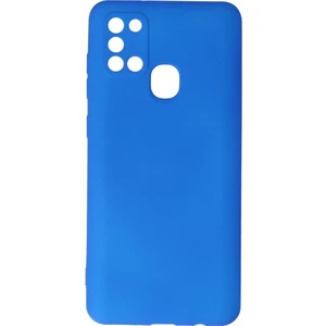 Samsung Galaxy A21S Kılıf Yumuşak Dokulu Silikon + Ekran Koruyucu Cam Mavi