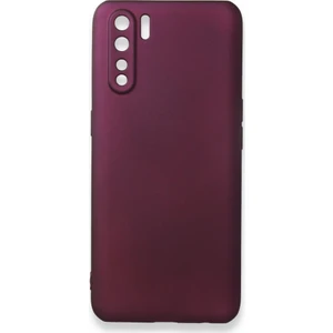 Oppo A91 / Reno 3 Kılıf Yumuşak Dokulu Silikon + Ekran Koruyucu Cam Mürdüm