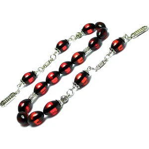 Midyat Nurtaş Gümüş Kırmızı Sürmeli Zaza Toz Kehribar Tesbih