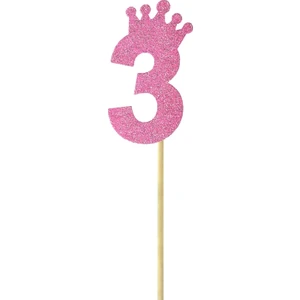 Süsle Bebek ve Parti Eva Simli Rakam Pasta Süsü, 19cm x 7,5cm - 1 Adet Pembe