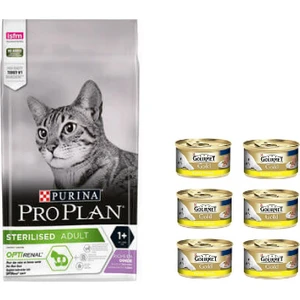 Proplan Sterılısed Hindili Kısır Kedi Maması 3 kg + Gourmet Kıyılmış Tavuklu Konserve x 6