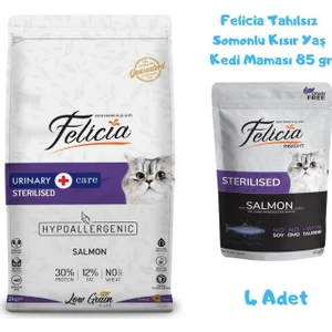 Kısırlaştırılmış Somonlu Kedi Maması 2 kg + Felicia Yaş Mama 85 gr (4 Adet)