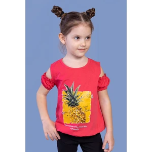 Toontoy Kids Toontoy Kız Çocuk Kolları Detaylı  Ananas Baskılı Tişört