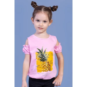 Toontoy Kids Toontoy Kız Çocuk Kolları Detaylı  Ananas Baskılı Tişört