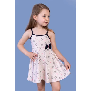 Toontoy Kids Toontoy Kız Çocuk Kedi Desenli Fiyonk Detaylı Volanlı Elbise