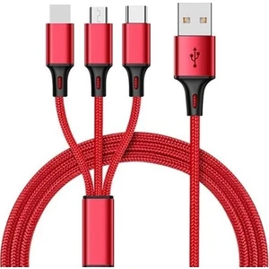 Samsung Galaxy A9 Pro  Uyumlu Çoklu Şarj Aleti Cihazı Kablosu Type-C Micro Lightning 3lü Kablo