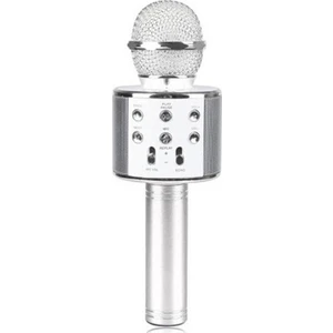 WS-858 Karaoke Mikrofon Bluetooth Kablosuz Usb, Hafıza Kartı ve Aux Girişli Taşınabilir Eğlenceli Çocuk Müzik Dans Gümüş