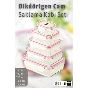 Dikdörtgen Cam Saklama Kabı Set 5'li