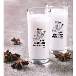 Kişiye Özel Renkli Baskılı Rakı Şişesinde Balık Olsam Ikili Rakı Bardağı Seti