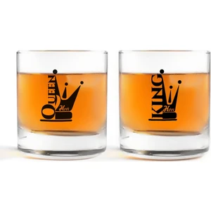 Kişiye Özel Renkli Baskılı Kral ve Kraliçe Ikili Viski Bardağı-2