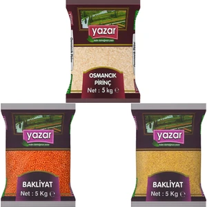 3'lü Kumanya Gıda Ziyafet Paketi 5 Kg. Osmancık Pirinç + 5 Kg. Kırmızı Mercimek + 5 Kg. Pilavlık Bulgur