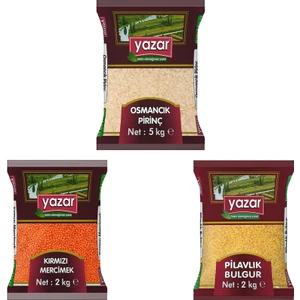 3'lü Kumanya Gıda Ziyafet Paketi 5 Kg. Osmancık Pirinç + 2 Kg. Kırmızı Mercimek + 2 Kg. Pilavlık Bulgur