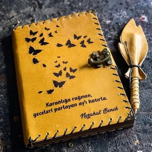 Isme Özel Kelebek Tasarımlı Deri Defter