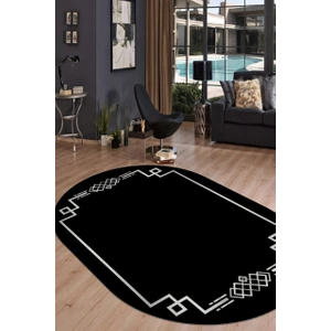 Cappio Halı Cappio Gümüş Çerçevesi Motifli Siyah Oval Halı