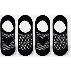 4'lü Siyah Kalp & Kare Detaylı Babet Çorap