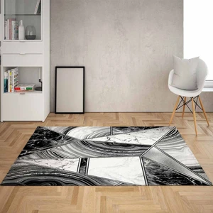 Bona Fortuna Retro Geometrik Çizgi Desenli Dijital Baskı Yıkanabilir Kaymaz Taban Modern Salon Halısı Yolluk(Gri)