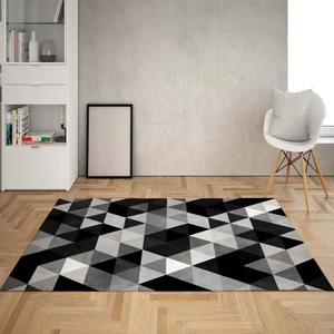 Bona Fortuna Geometrik Üçgen Desenli Dijital Baskı Yıkanabilir Kaymaz Taban Modern Salon Halısı ve Yolluk(Siyah)