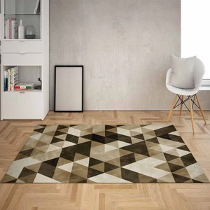 Bona Fortuna Geometrik Üçgen Desenli Dijital Baskı Yıkanabilir Kaymaz Taban Modern Salon Halısı ve Yolluk(Kahve)
