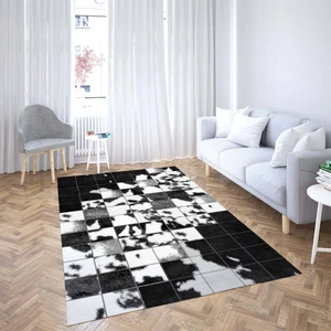 Bona Fortuna Inek Derisi Desenli Dijital Baskı Yıkanabilir Kaymaz Taban Modern Salon Halısı ve Yolluk (Gri)